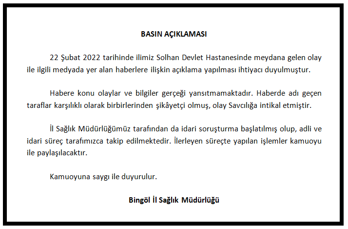 Bingöl İl Sağlık Müdürlüğü, 