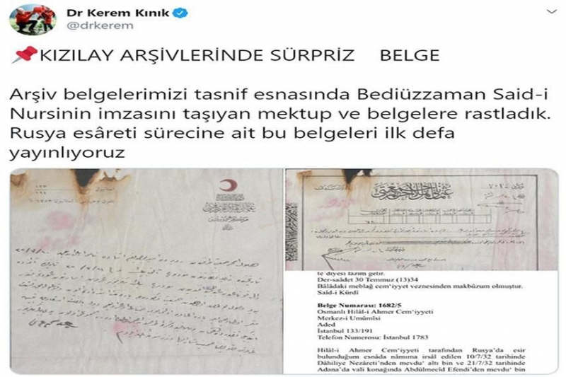 Kızılay’ın arşivinden Bediüzzaman’ın imzasını taşıyan mektup ve belgeler çıktı 